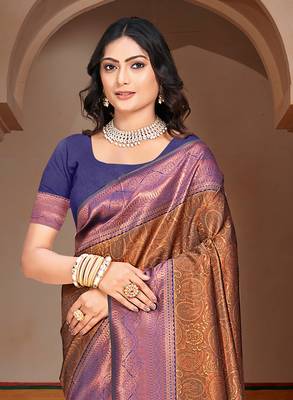 Sangam prints purple silk woven work traditional saree 2