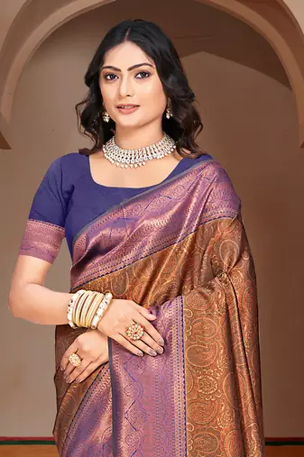 Sangam prints purple silk woven work traditional saree