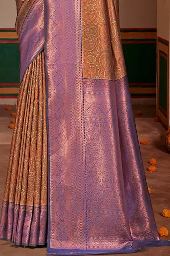 Sangam prints purple silk woven work traditional saree