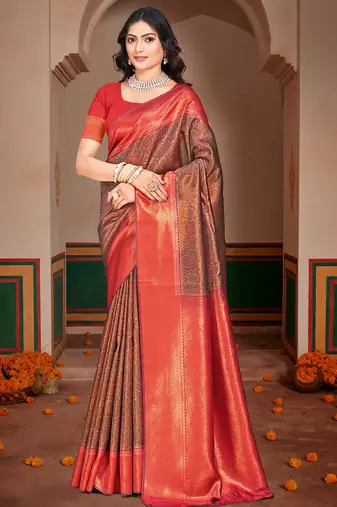 Sangam prints red silk woven work traditional saree