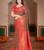 Sangam prints red silk woven work traditional saree