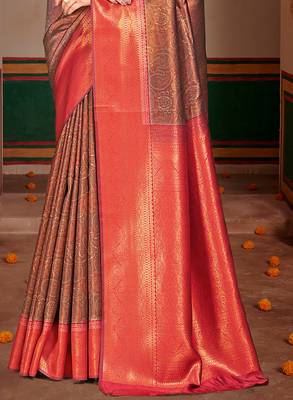 Sangam prints red silk woven work traditional saree 3