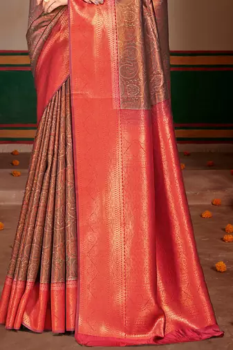 Sangam prints red silk woven work traditional saree