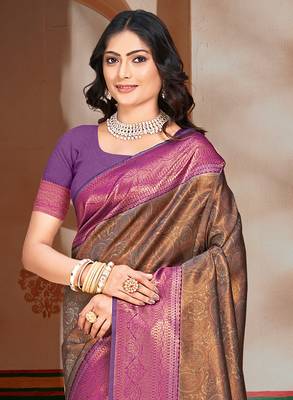 Sangam prints magenta silk woven work traditional saree 2