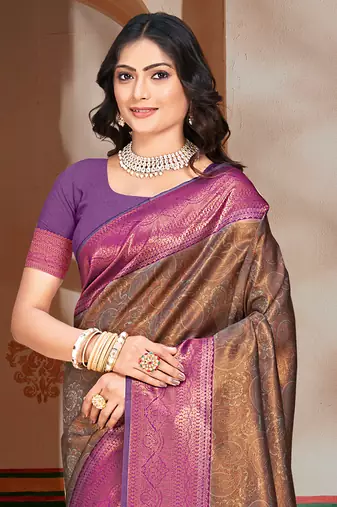 Sangam prints magenta silk woven work traditional saree