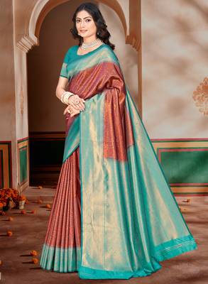 Sangam prints sky blue silk woven work traditional saree 1