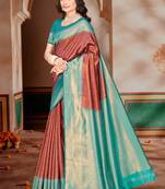 Sangam prints sky blue silk woven work traditional saree