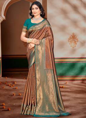 Sangam prints blue silk woven work traditional saree 1