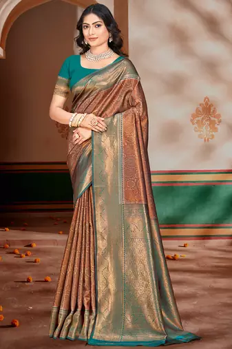 Sangam prints blue silk woven work traditional saree