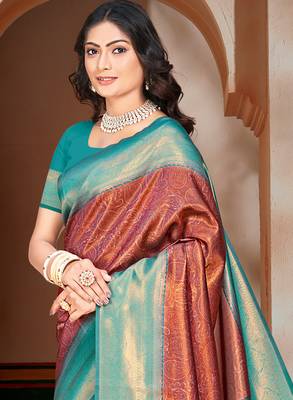 Sangam prints sky blue silk woven work traditional saree 2