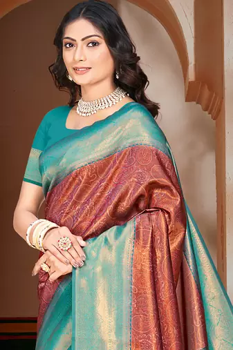 Sangam prints sky blue silk woven work traditional saree