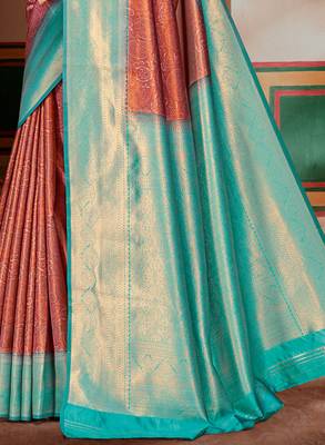 Sangam prints sky blue silk woven work traditional saree 3