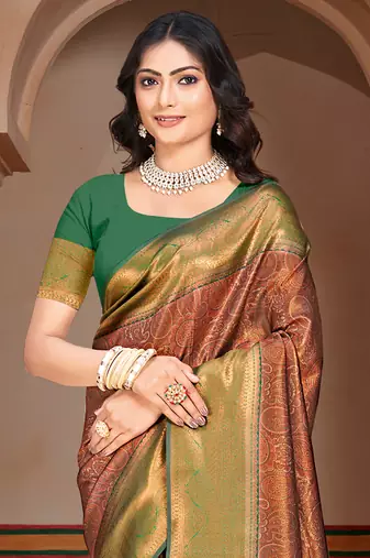 Sangam prints green silk woven work traditional saree