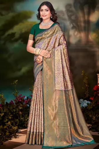 Sangam prints brown silk woven work traditional saree