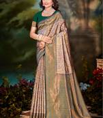 Sangam prints brown silk woven work traditional saree