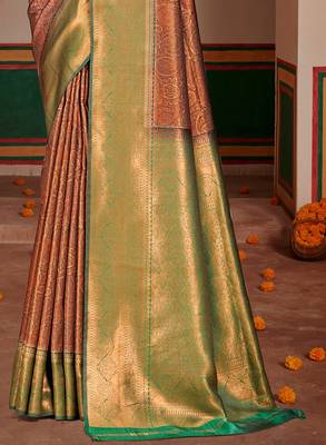 Sangam prints green silk woven work traditional saree 3
