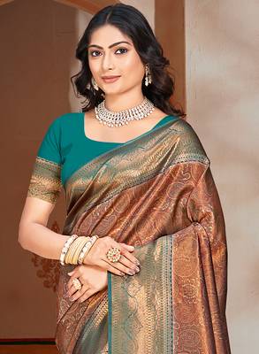 Sangam prints blue silk woven work traditional saree 2