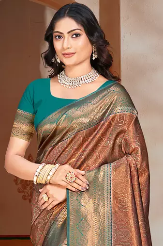 Sangam prints blue silk woven work traditional saree