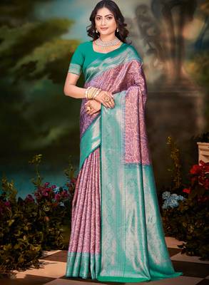 Sangam prints pink silk woven work traditional saree 1