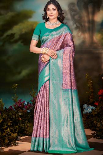 Sangam prints pink silk woven work traditional saree