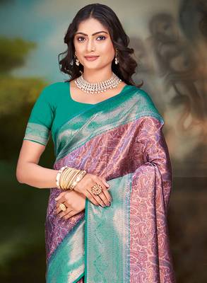 Sangam prints pink silk woven work traditional saree 2