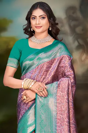 Sangam prints pink silk woven work traditional saree