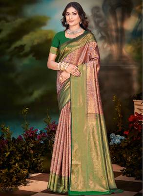 Sangam prints red silk woven work traditional saree 1