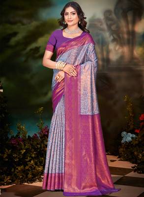 Sangam prints blue silk woven work traditional saree 1