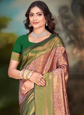 Sangam prints red silk woven work traditional saree 2
