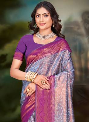Sangam prints blue silk woven work traditional saree 2