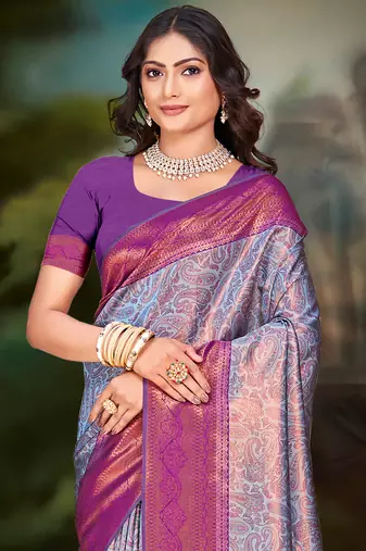 Sangam prints blue silk woven work traditional saree