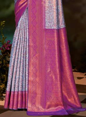 Sangam prints blue silk woven work traditional saree 3