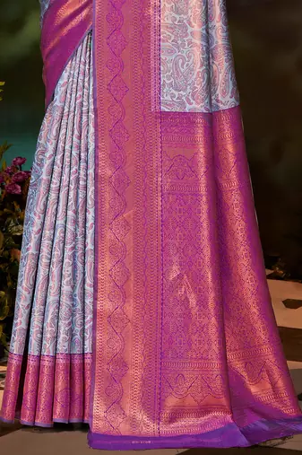 Sangam prints blue silk woven work traditional saree