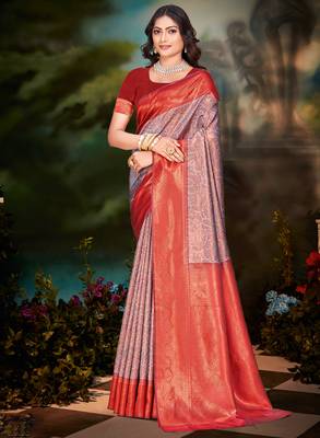 Sangam prints grey silk woven work traditional saree 1