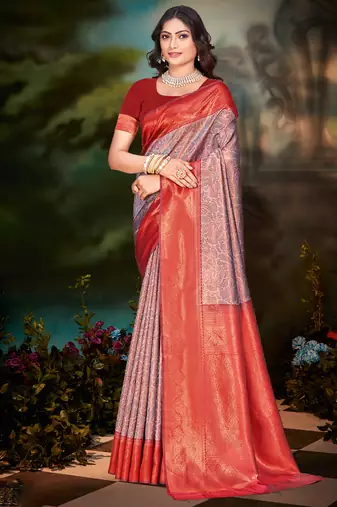 Sangam prints grey silk woven work traditional saree