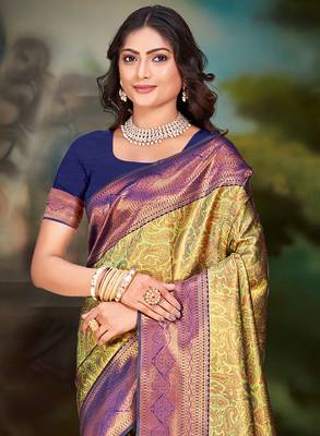 Sangam prints yellow silk woven work traditional saree 2
