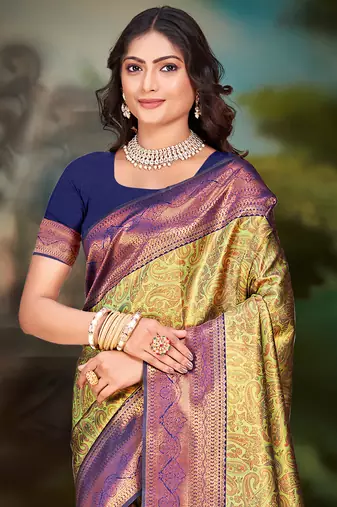 Sangam prints yellow silk woven work traditional saree