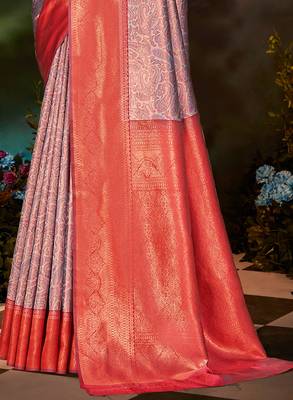Sangam prints grey silk woven work traditional saree 3