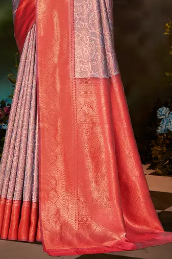 Sangam prints grey silk woven work traditional saree