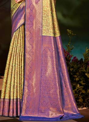 Sangam prints yellow silk woven work traditional saree 3