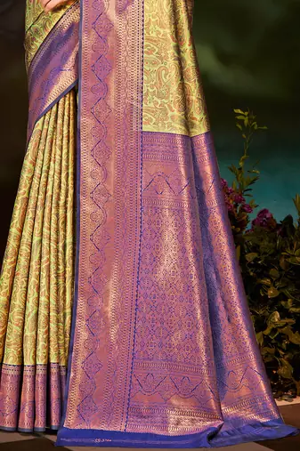 Sangam prints yellow silk woven work traditional saree