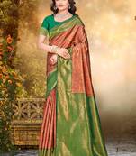 Sangam prints orange silk woven work traditional saree