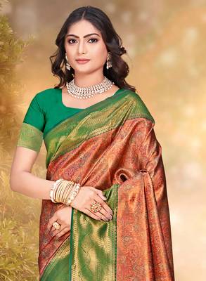 Sangam prints orange silk woven work traditional saree 2