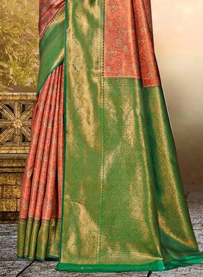 Sangam prints orange silk woven work traditional saree 3