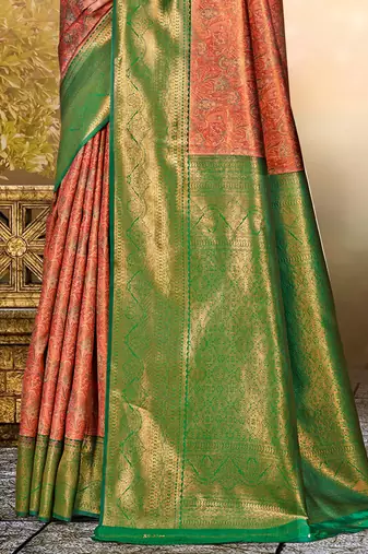 Sangam prints orange silk woven work traditional saree