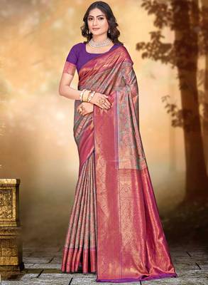 Sangam prints purple silk woven work traditional saree 1