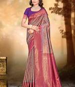 Sangam prints purple silk woven work traditional saree