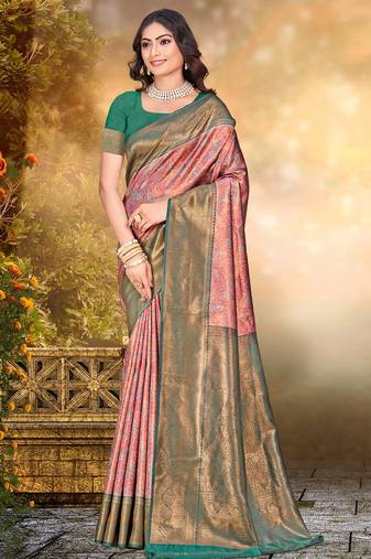 Sangam prints pink silk woven work traditional saree
