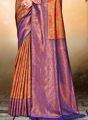 Sangam prints orange silk woven work traditional saree 3