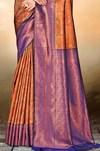 Sangam prints orange silk woven work traditional saree
